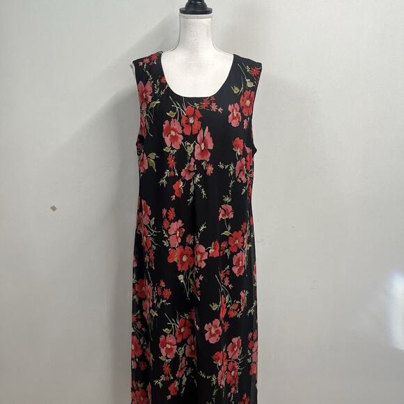 Studio I Dress Plus sz 24W Black Pink Red Floral Sheer Bias Long A Line Wedding - Picture 2 of 10
